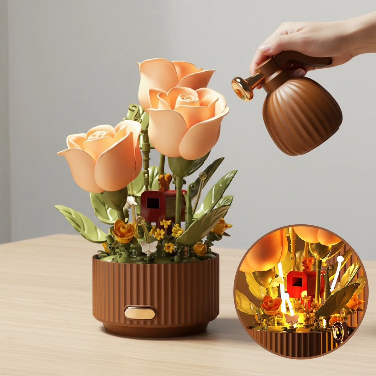 Mechanical Flower Kit Remote Control Automatic Bloom Flower Bouquet Building Blocks with Lights & Sound Decor for Home & Gift